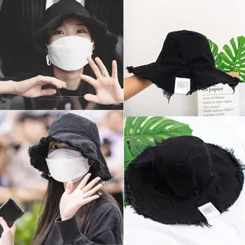 

kpop IU Lee Ji Eun 2020 same women black simple Summer Beach Hat Lady Casual wild Korean sunshade Flat brim cap girls Sun Hat