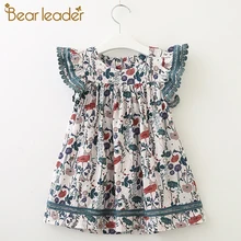 Bear leader/платье для девочек; платье с цветочным рисунком; Элегантное летнее детское пляжное платье с рукавами-крылышками; одежда для детей; детская одежда; вечерние платья