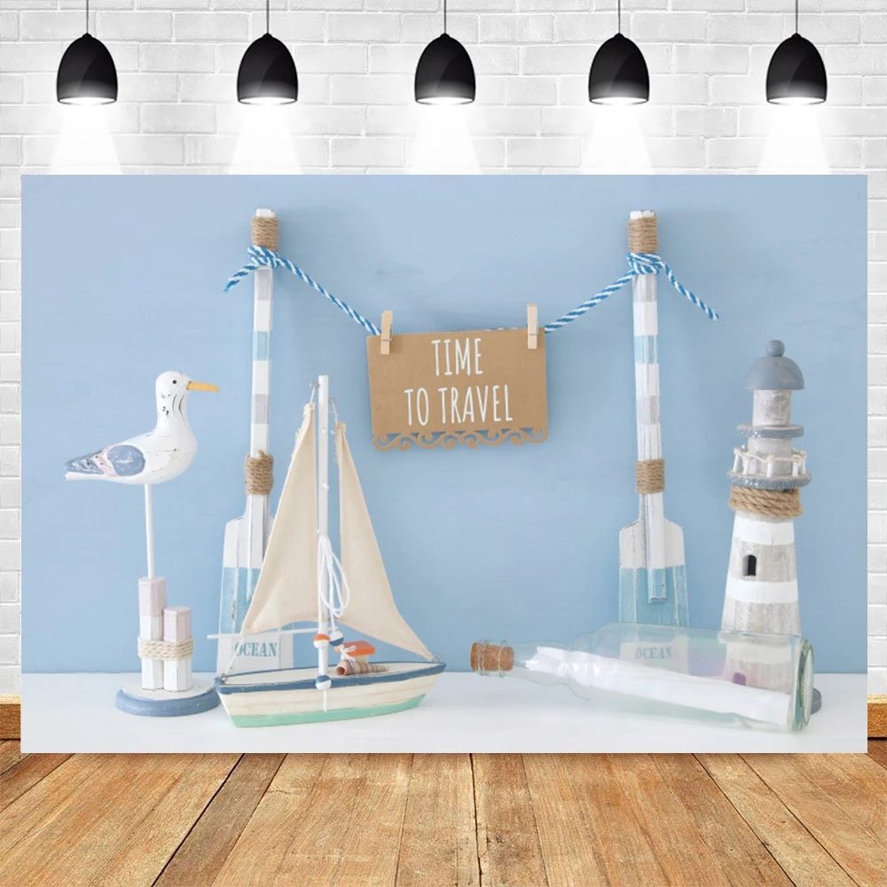 

Seaside Sailboat Lighthouse Sea Ocean Newborn Baby Birthday Photography Backdrop Vinyl Photographic Background For Photo Studio