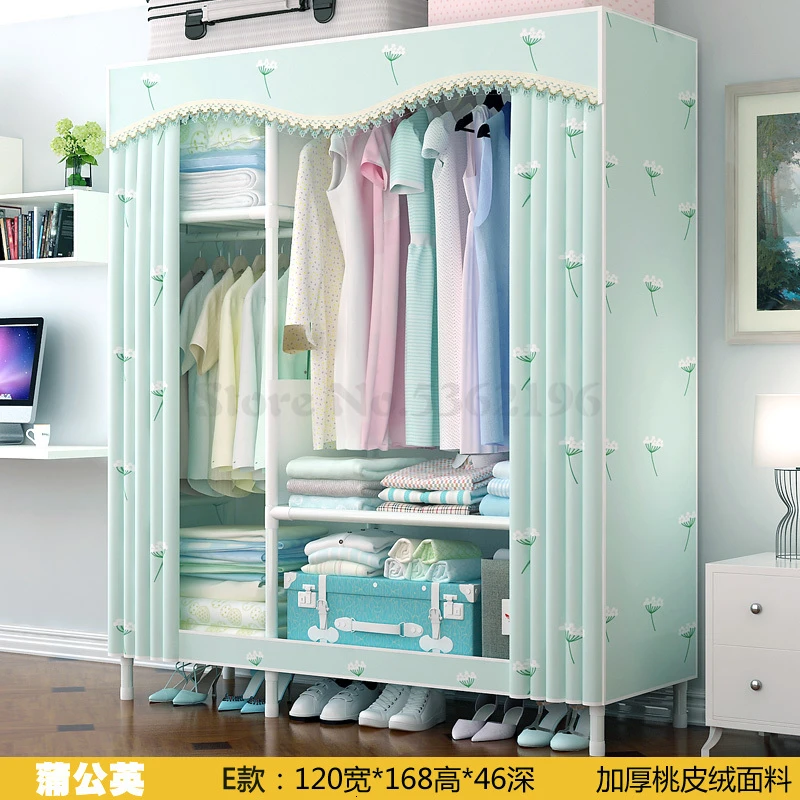 Wardrobe Simple Cloth Wardrobe Steel Pipe Thickening Reinforcement Thickening Assembly Double Steel Frame Storage Wardrobe - Цвет: Слоновая кость