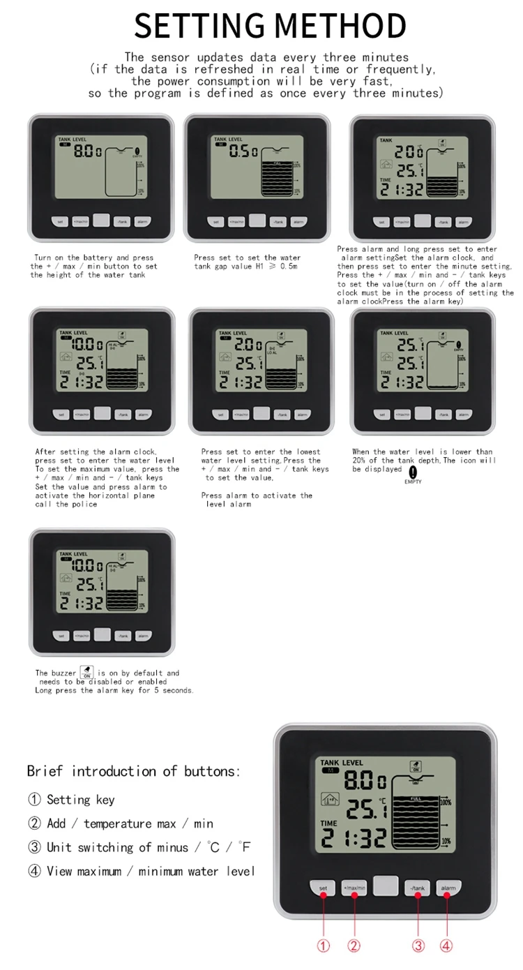 fio, ultrassônico, com sensor de temperatura, display