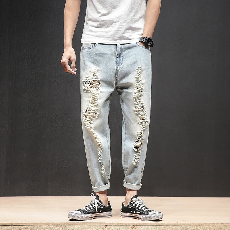 Zomer Mannen Losse джинсы Mode Lente зауженные повседневные джинсы Mannen Persoonlijkheid Gat джинсы Broek Homme