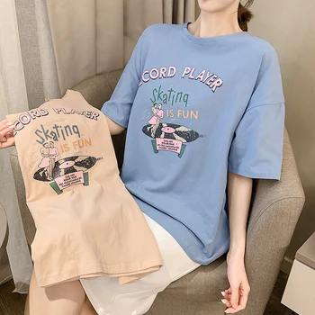 

2020 Summer New Style Lettered Printed Shirt Loose Thin Students Pure Cotton Short-sleeved T-shirt Women's 7713