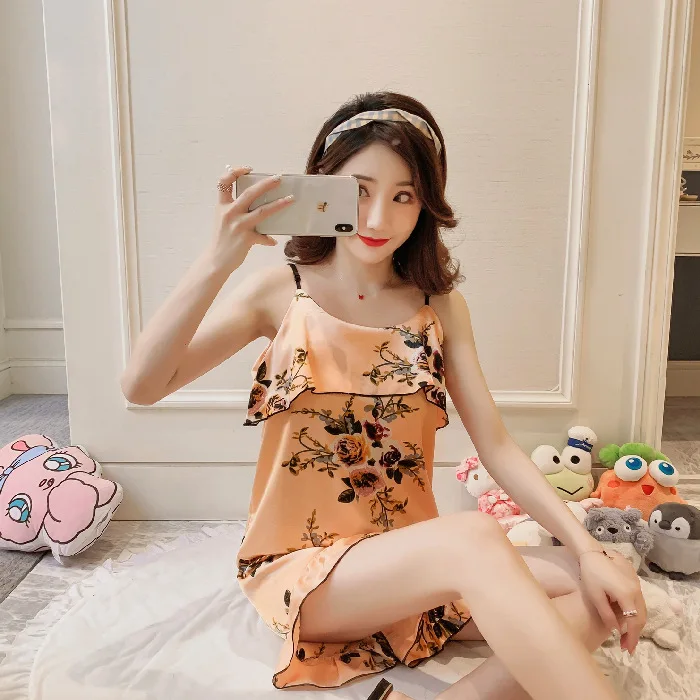 

[Temperature Attitude Warm] Summer New Style Korean-style Camisole Model Silk Plant Set M -Xxl