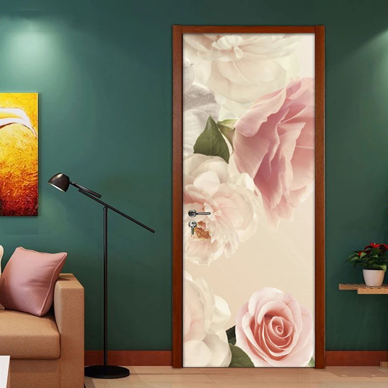Наклейка на Дверь Самоклеющиеся розы обои для дверей Diy печать художественная картина домашний декор Фреска гардероб переводная бумага для обновления интерьера