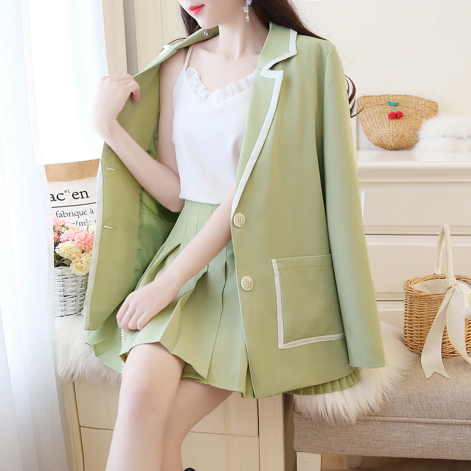 

Autumn WOMEN'S Two-piece Suit Slimming Graceful Suit Jacket + Camisole + Skirt Elegant Set