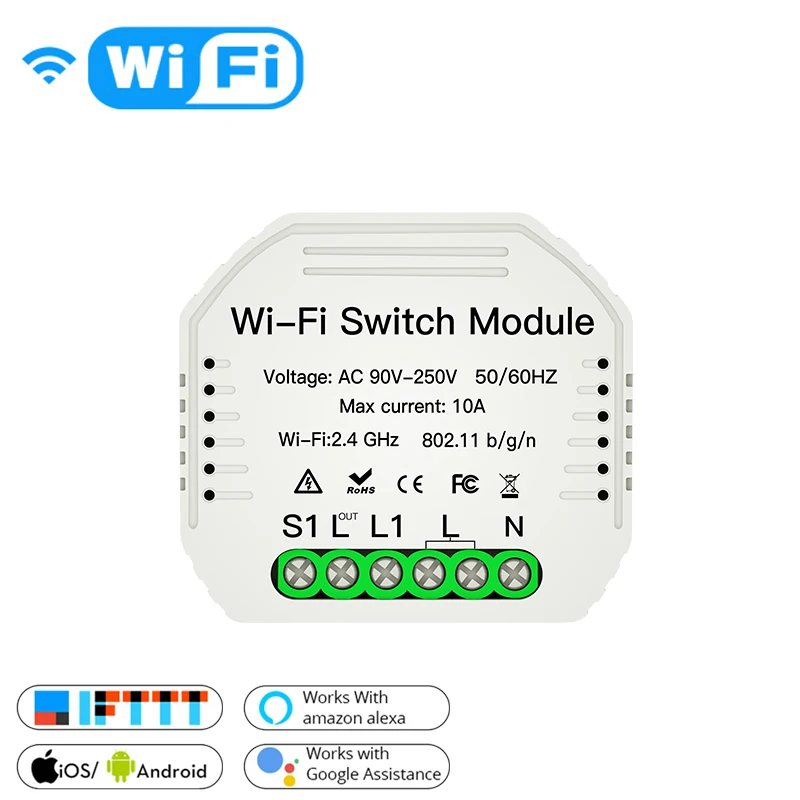 Мини Wi-Fi умный светильник переключатель Diy выключатель модуль Smart Life/приложение Tuya дистанционное управление, работает с Alexa Echo Google Home 1way