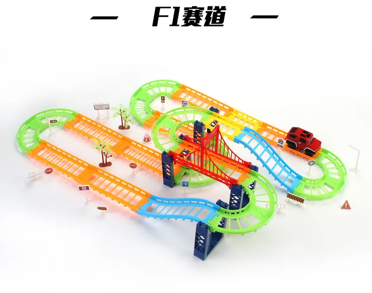 Rail Car Cartoon Flexible Small Train Car Checkpoints Adventure Set Electric Toys