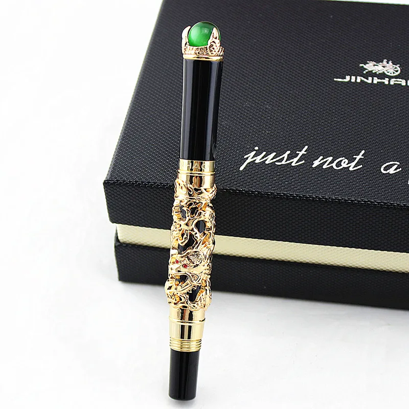 Luxo em Relevo Jinhao Dragão Jogar Verde Grânulo Caneta Fonte 18kgp Médio Nib Presente Coleção Canetas Rei 2 verde grânulo caneta fonte 18kgp médio nib presente coleção canetas