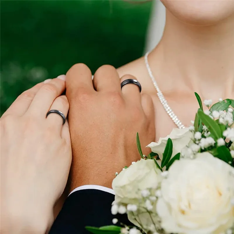 TIGRADE 2/4/6/8mm Black Ring Men Women Polished Tungsten Carbide Wedding Band Engagement Ring Unisex Lover Name/Date Engraving 5