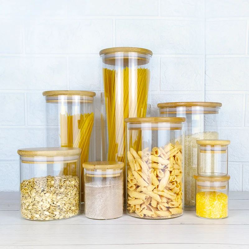 Oem Size Airtight High Borosilicate Round Square Glass Food Storage Container  Jars With Bamboo Lids