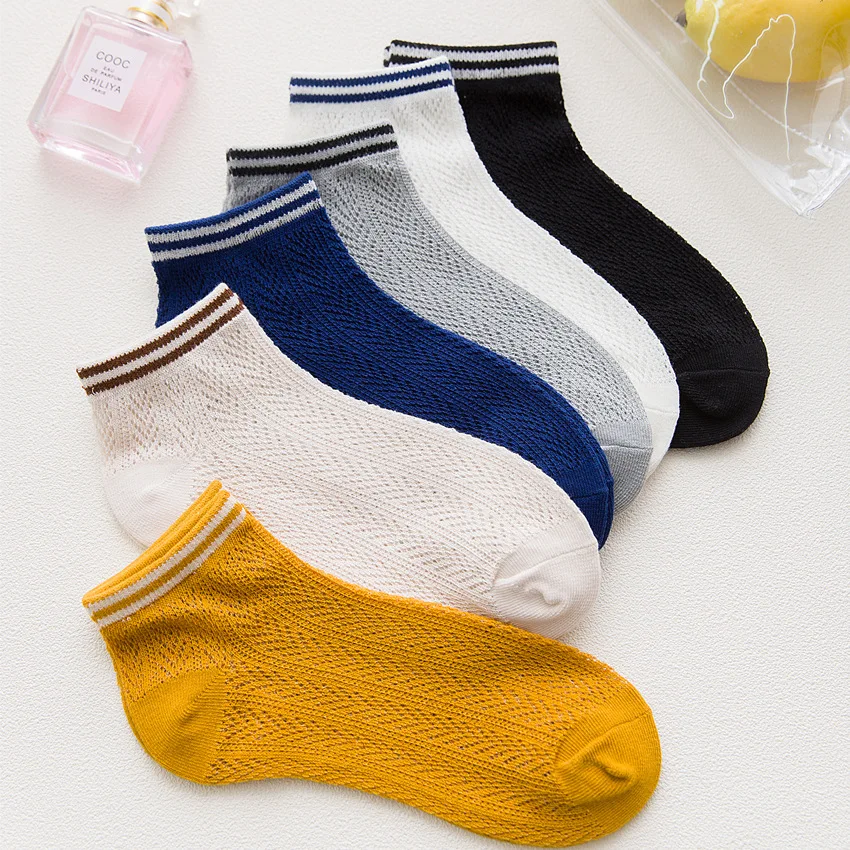 Spring And Summer New Style College Style Stripes WOMEN'S Short Socks Two-Branched Fish Bone Pattern Women’s Boat Socks Pur