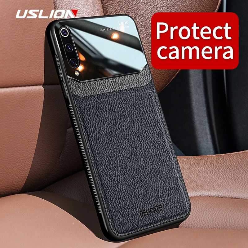 USLION Business Lychee Phone Case For Xiaomi 8 9 Pro 9SE Max 2 3 Solid Color Shockproof Back Cover Redmi 7 8A Note |