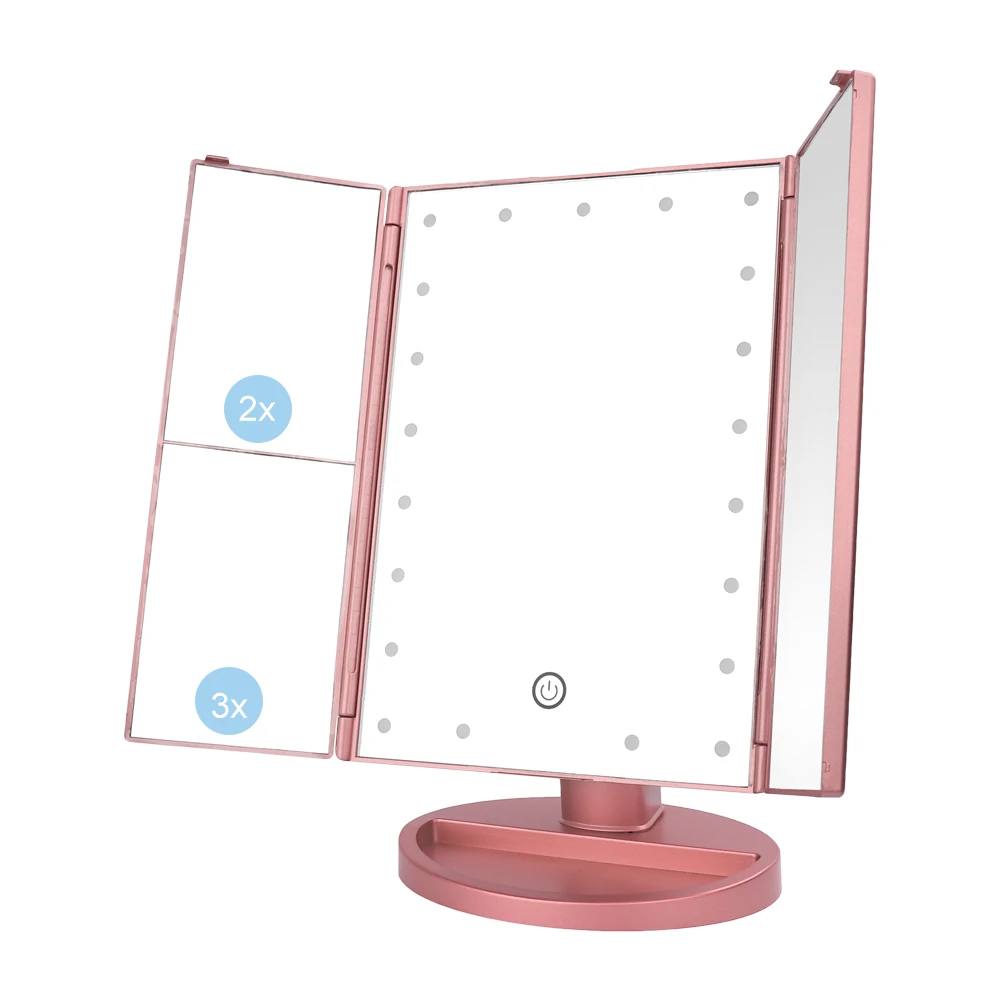 21 светодиодный складной светильник светящееся зеркало для макияжа 2X/3X увеличительное регулируемое настольное косметическое зеркало с поворотом на 180 градусов - Цвет: Rose