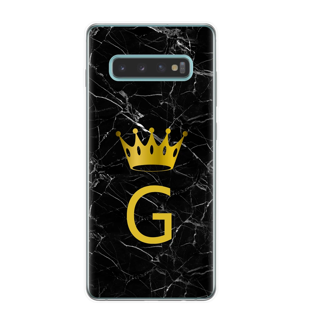 Мягкий силиконовый чехол для samsung S8 S9 S10 Plus S10 Lite 5G S10E пользовательское имя письмо монограмма черный мрамор золото Корона Крышка Coque
