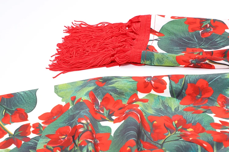 SEQINYY элегантное платье миди весна осень модный дизайн 3/4 рукав женская кисточка высокого качества красная Гортензия Платье с принтом