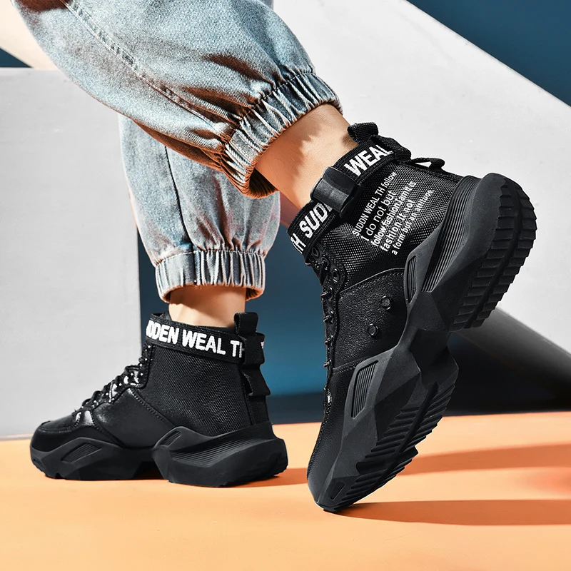 

Autumn new fashion black sneakers man sports Skateboarding shoes high-top shoes men breathable quality personality shoes male