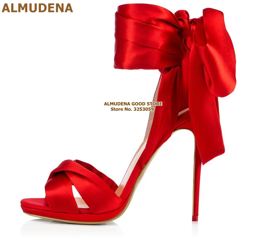 红色黑色色丁布后跟大蝴蝶结系带凉鞋尖头单鞋CL款 (2)