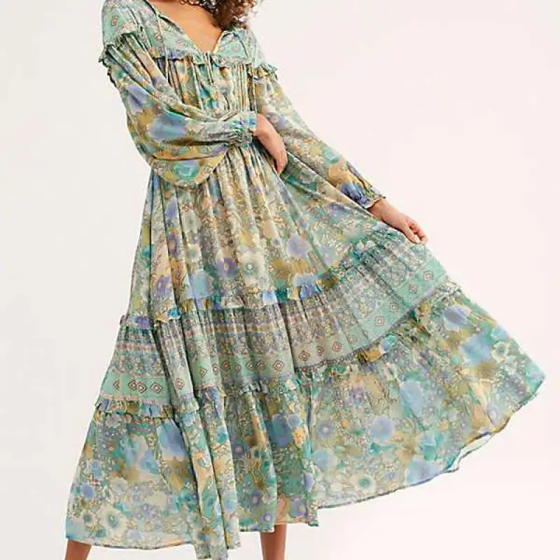 

Boho Style Autumn Boho Autumn Winter Long Boho Style Long Dress Autumn Long Dress Floral Print Boho Beach Dress A6004