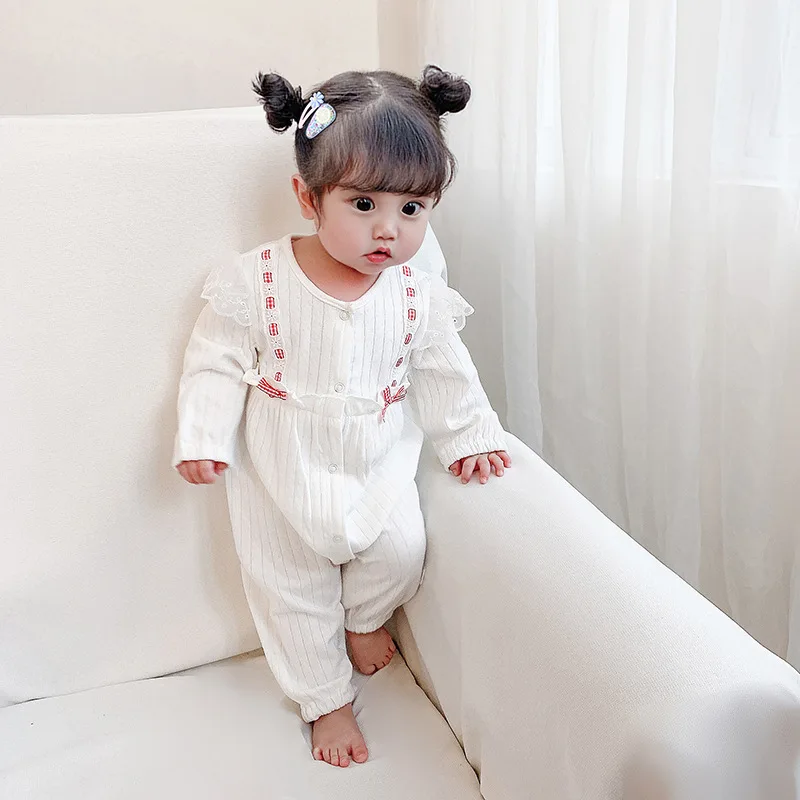 

2020 Spring Newborns Bow Romper Climbing Clothes Idea9509 Korean-style Onesie Embroidered Clothes for Babies
