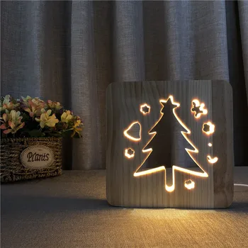 

Christmas Tree Wooden Night Light Bedroom Decor Lights Usb Light Switch Gift for Kids