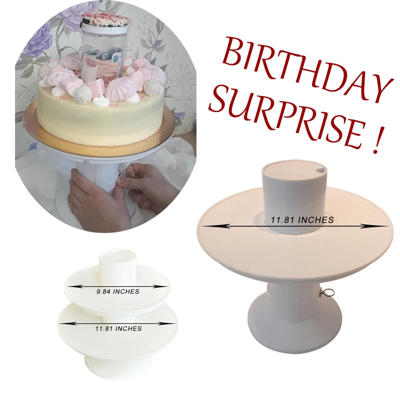 25cm/30cm Surprise gâteau support Pop nouveauté Gags & blagues pratiques jouets joyeux anniversaire avec boîte-cadeau Cool magique jouet Double couche