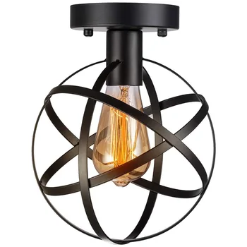 

Industrial Retro Style Semi-Flush Mount Ceiling Light Vintage Metal Spherical Ceiling Lighting Fixture for Kitchen