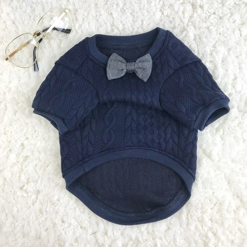

Dog Cat Bow Tie Sweater Pet Puppy Warm Solid Color Casual Coat Jacket For Cats Dogs Comfortable Pet Chihuahua Clothes