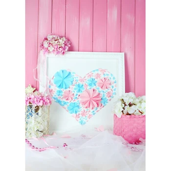 

Pink wall flowers photo backgrounds heart shape floral romantic valentines photography backdrops of photo studio props