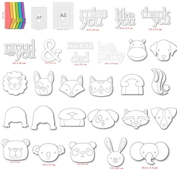 

Cat Dog Lion Fox Panda Cute Faces Greeting Word Metal Cutting Dies For Scrapbooking Craft Die Cut Card Making Embossing Stencil