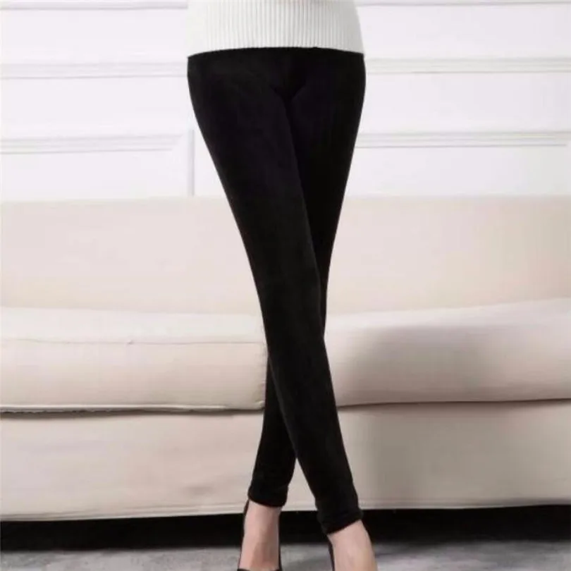 YRRETY Autumn Winter Fashion Plus Thick Velvet Warm Double Sided Cashmere Leggings Warm Pants Knit High Waist Thermal Leggings