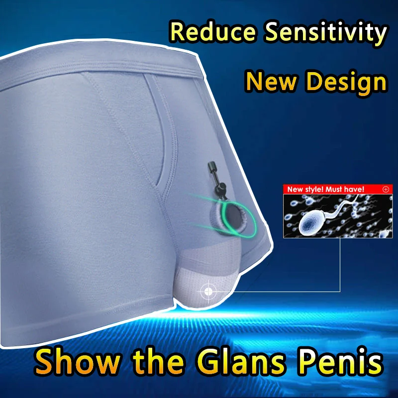 Men Foreskin Separation Underwear Front Open Hold Boxers Gay Exotic Prepuce Restoration Pants Penis Dick Scrotum Division