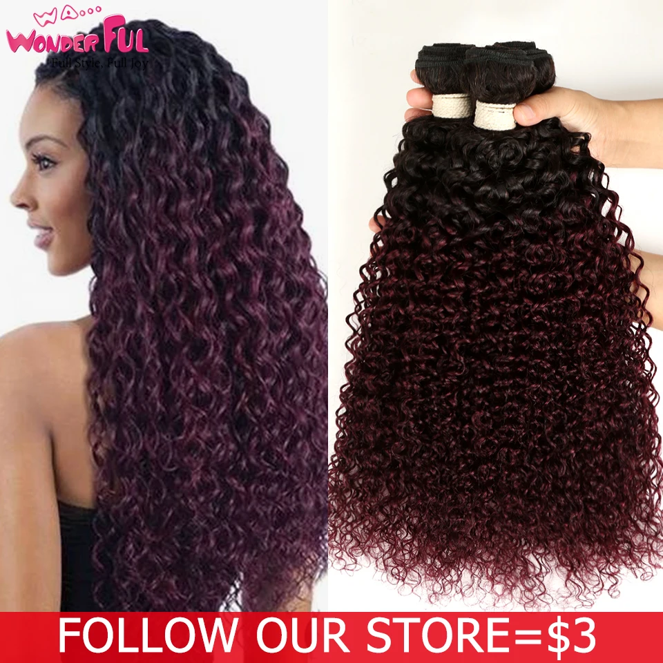 

WA...WONDERFUL Kinky Curly 10"-22" L Mongolian Non-Remy Hair Red Wine Color Kinky Curly Bundles Mongolian Kinky Curly Hair