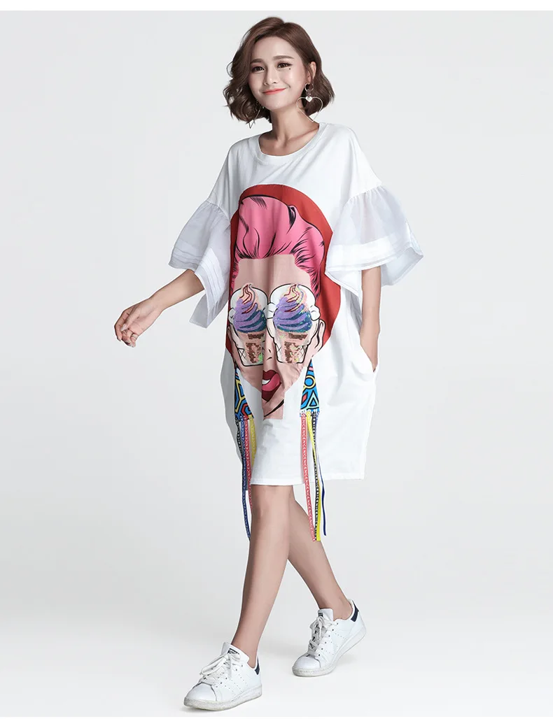 Print Casual Loose Dress for Women Tassel Flare Sleeve Women Dresses Mini Beach Summer Clothes for Women