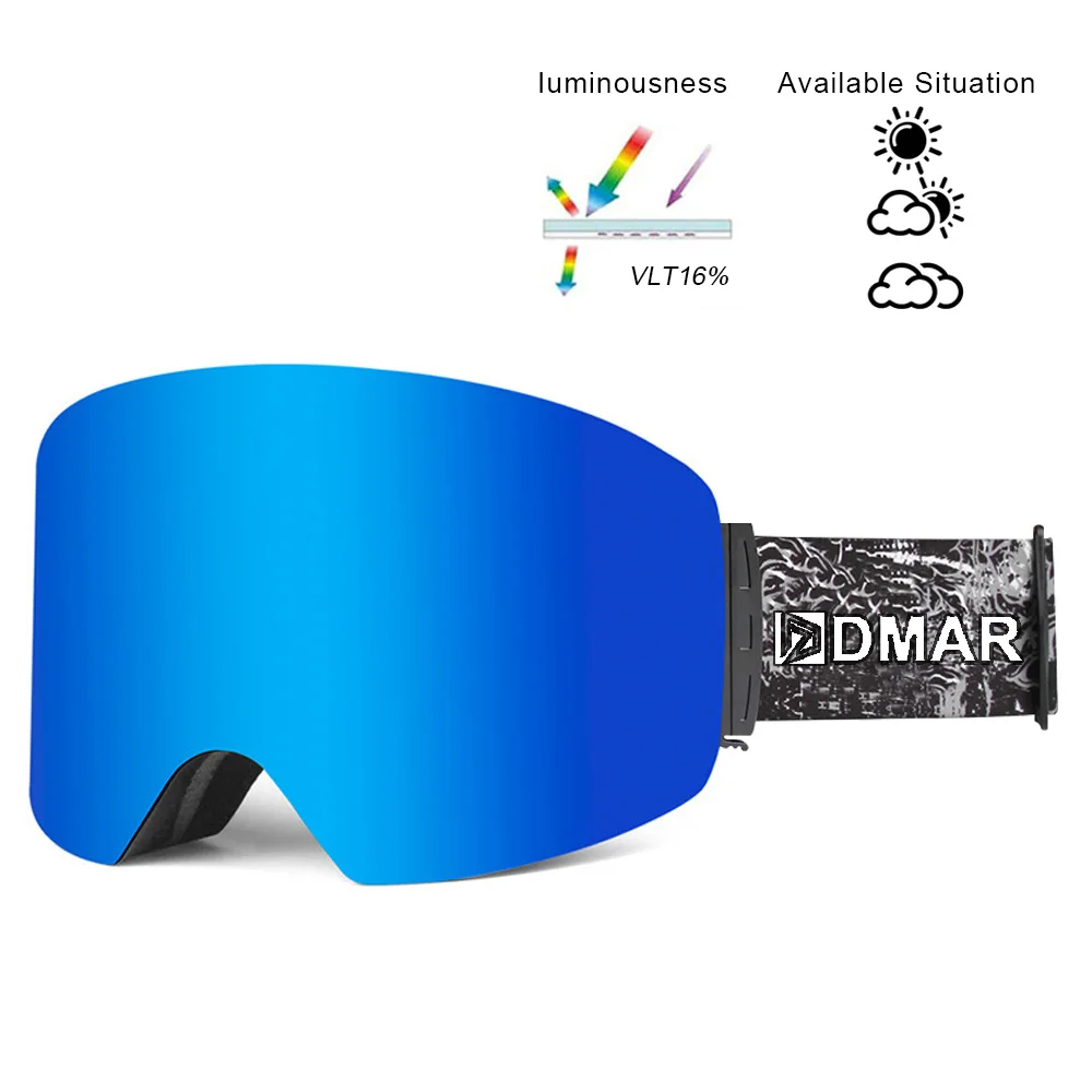 Blue Лыжные очки противотуманные UV400 очки плюс двухслойная защита согревающие очки большие линзы маска для катания на коньках для мужчин и женщин сноуборд - Цвет: Blue