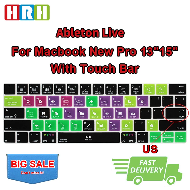 Силиконовый чехол для клавиатуры HRH Ableton Live Hotkey US Mac Pro 13 дюймов A1706 A1989 15 A1707 A90 A2159 с