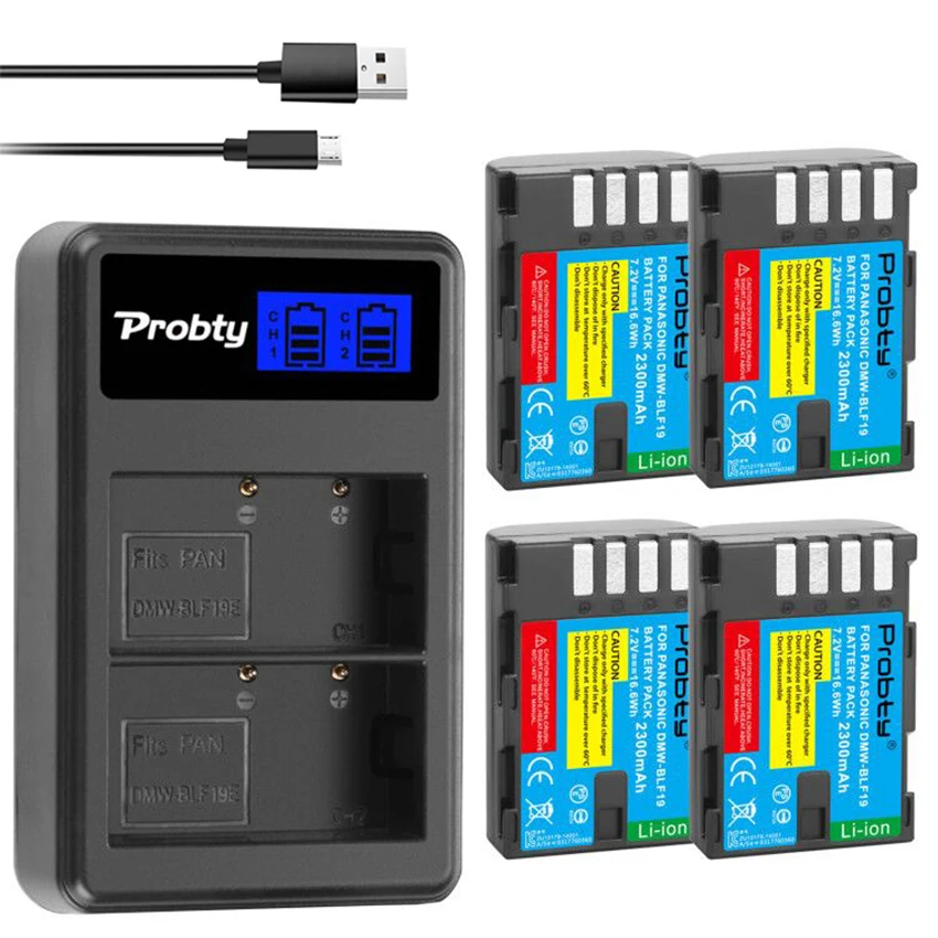Probty 2300mAh DMW-BLF19 DMW BLF19 BLF19E DMW-BLF19e DMW-BLF19PP Battery+ LCD Dual USB Charger for Panasonic Lumix GH3 GH4 | Электроника