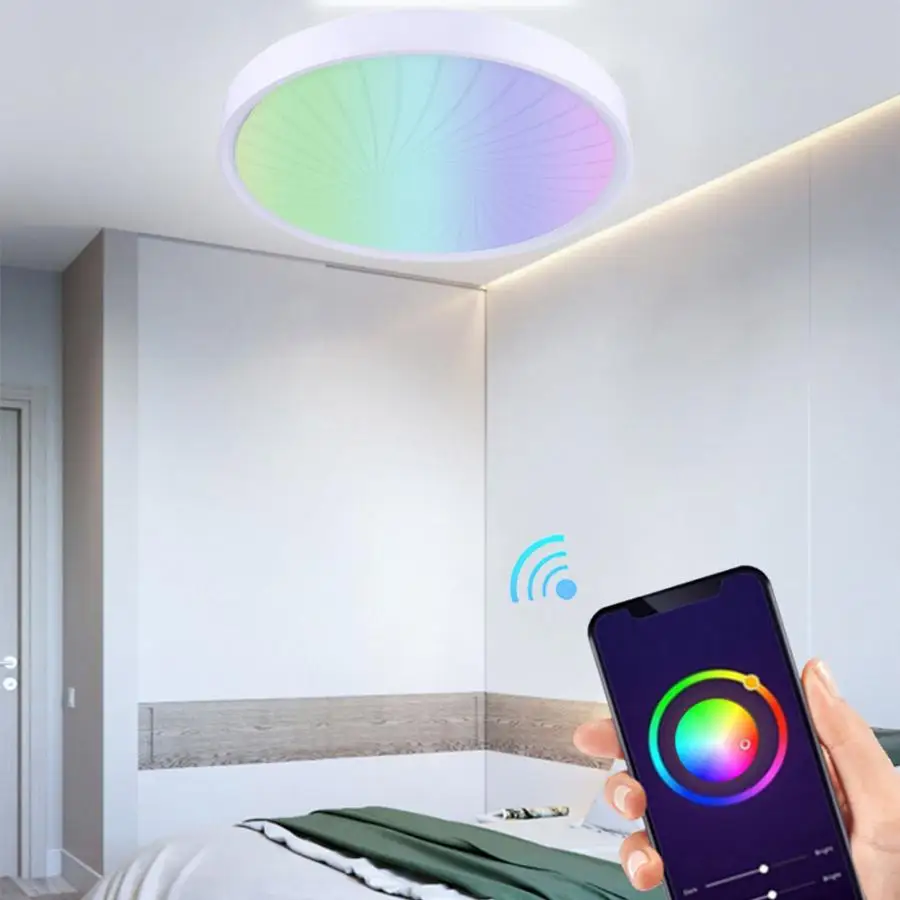 

AC 85-265V RGB+WW 48W LED Smart Wifi Ceiling Light 15 Inch Multi-Color Dimmable With Wifi Voice Control Light For Indoor USE