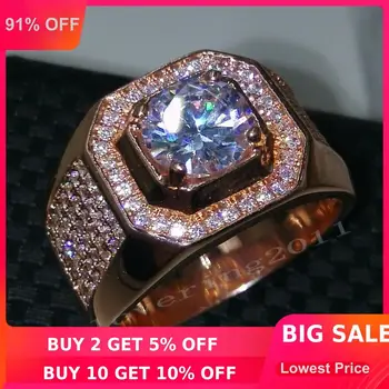 

choucong Rose Gold ring Round cut 3ct Stone 5A Zircon Cz 925 Sterling Silver Engagement Wedding Band Ring for men