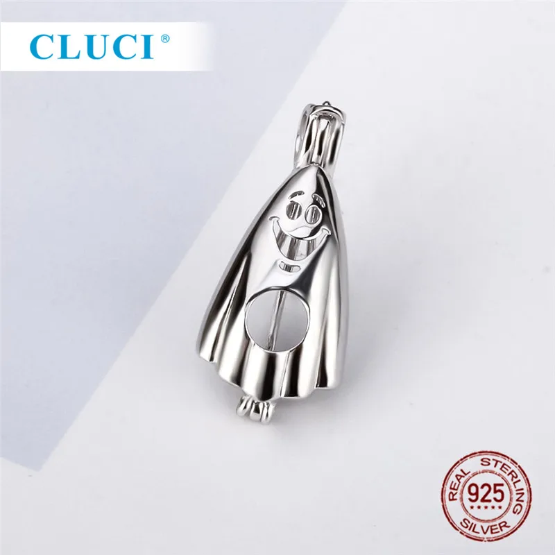 CLUCI 925 Серебряный страшный смайлик в форме призрака Подвеска для женщин Хеллоуин ювелирные изделия изготовление серебро Хэллоуин медальон из жемчуга