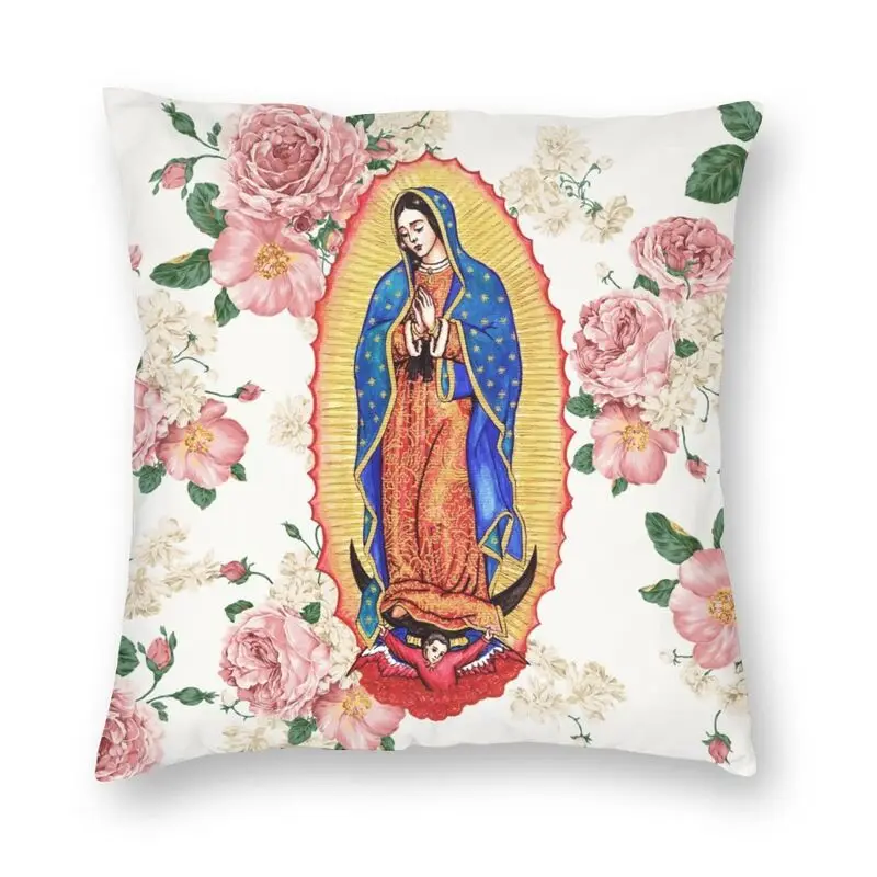 

Cool Virgin Of Guadalupe Pillow Case Decoration 3D Double Side Printed Mexico Catholic Virgin Mary Cushion Cover for Sofa