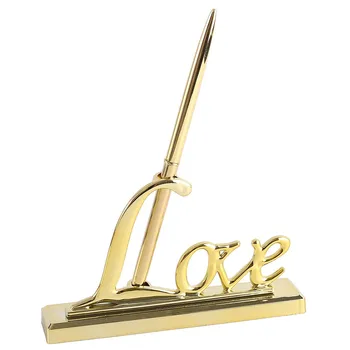 

Gold Silver Plated Metal Wedding Guest Book Signing Pen Set Party Signing Pen with Love Holder for Birthday Wedding Supplies
