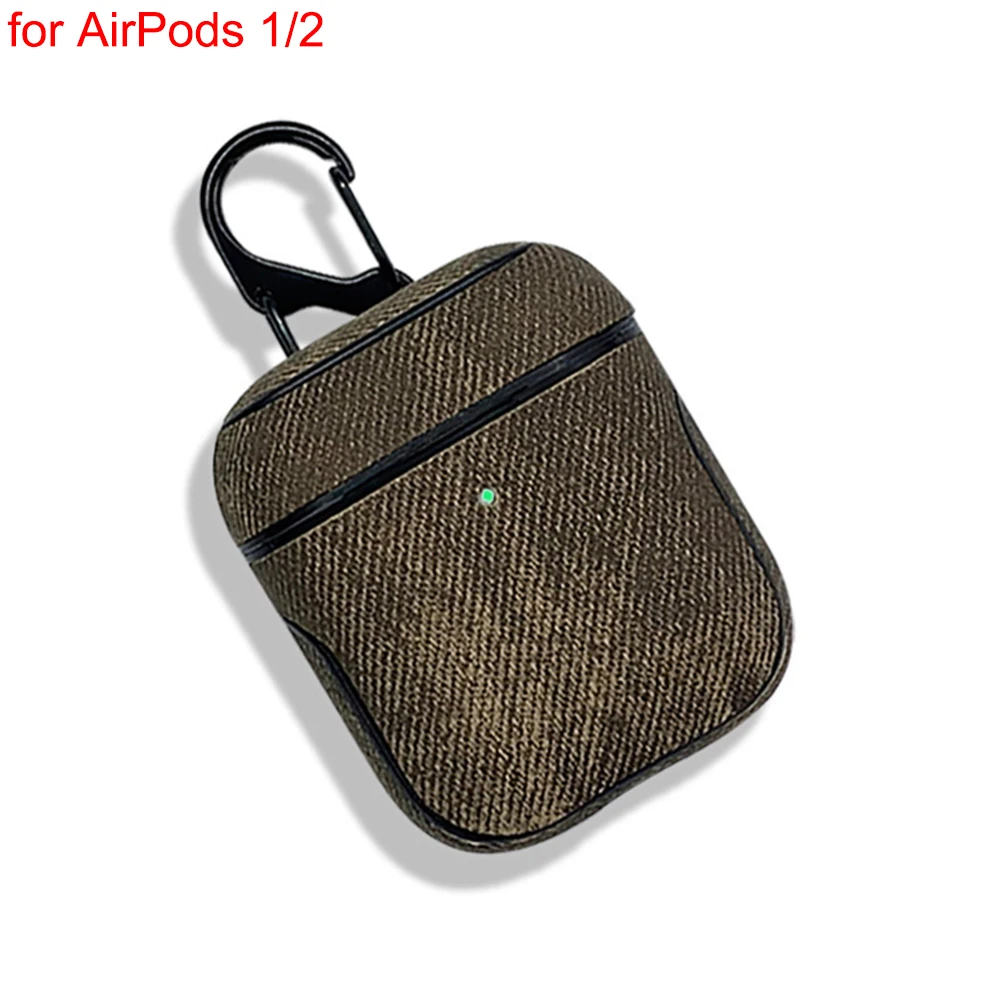 Bluetooth наушники кожаный чехол для Apple AirPods 1 2 Pro ткань анти-потеря противоударный чехол PU кожа для Air Pods 3 с крючком - Цвет: Fabric Brown