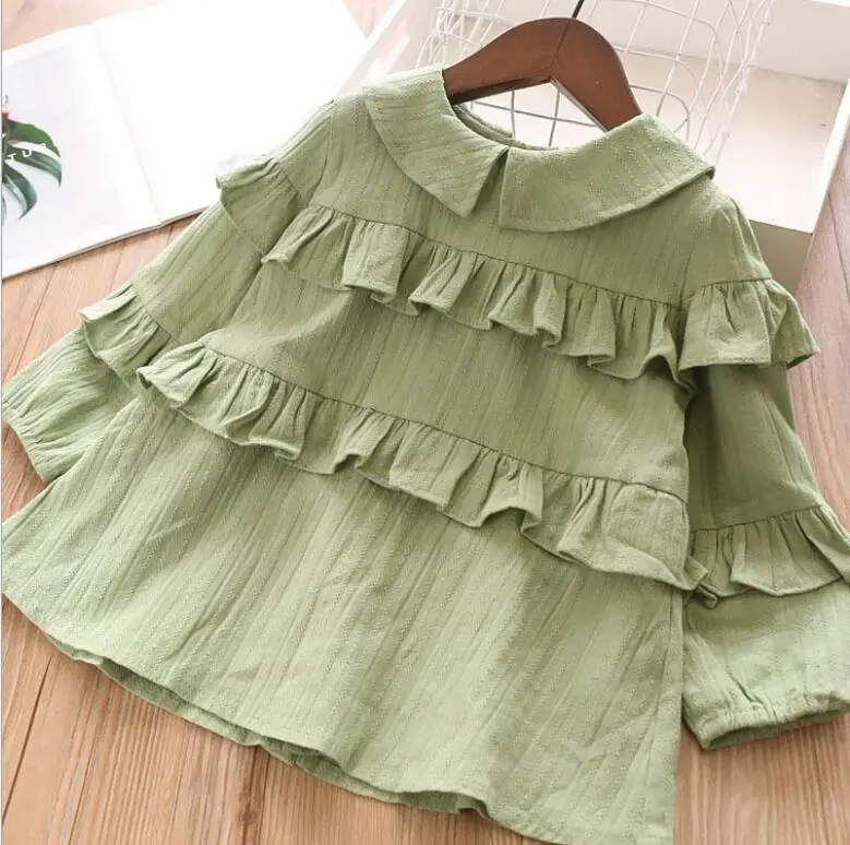 Baby Girls Fall Cotton Ruffles T-shirt, Princess Kids Elegant Long Sleeve Blouse 5 pieces/lot, Wholesale