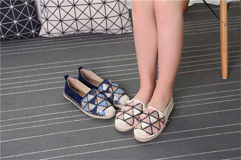 2020 New Spring Summer Women Flat Espadrilles Woven Straw Ladies Flat Microfiber Leather Sequin Fisherman Shoes Woman Size 36-41 (34)