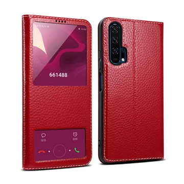 Red wine Huawei Honor 20 чехол из натуральной кожи Смарт-окно Магнит Флип Ретро крышка для huawei Honor 20 Pro Корпус телефона со сном koosuk - Цвет: Red wine