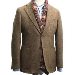 Men's Suit Blazer Herringbone Tweed Brown Notched Lapel Single Breasted Formal Bussiness Prom Tuxedos Patterned Wedding Wear