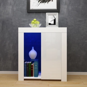 

Modern Living Room Cabinet High Gloss Fronts Sideboard With Multicolor LED Lighting + Remote Control Multi Storage Compartments
