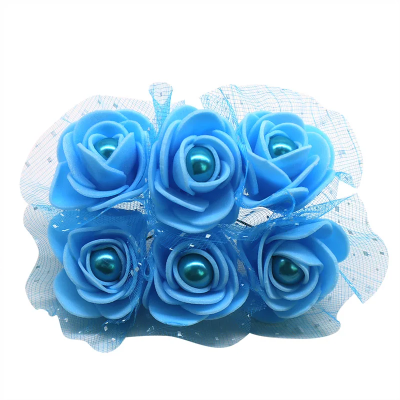 12pcs/lot 3cm Foam Mini Roses Pearl Bead Rose Artificial Flowers DIY Crafts for Wedding Decoration Bouquet Scrapbooking Supplies