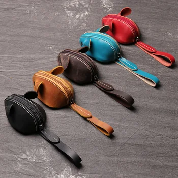 

Small Leather Coin Purse Mouse Shape Minimalist Key Card Holder Wallet for Men Women A66
